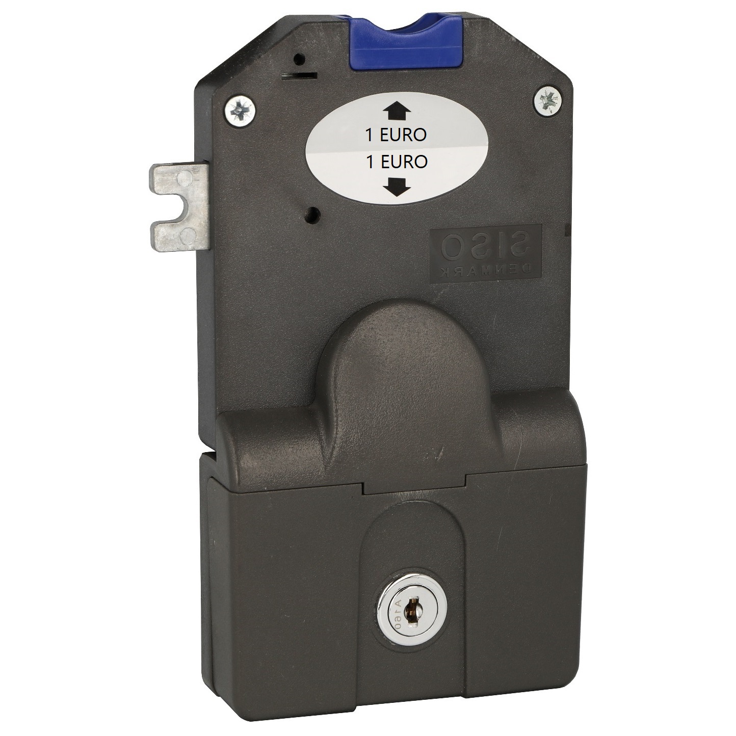 Betalingsmøntlås med møntbeholder til 1 euromønt, 14.60.250-0, af SISO, version: venstrehåndet. Produkt billede