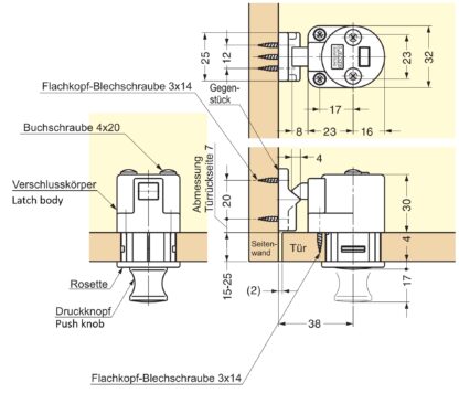 Trykknaplukning af høj kvalitet med håndtagsfunktion, lavet af zinklegering (ZDC), overflade: forkromet, finish: rund, DPL-RO-CR. Solid trykknap til autocamper, campingvogn og meget mere, af Sugatsune / LAMP® (Japan) - Image 3