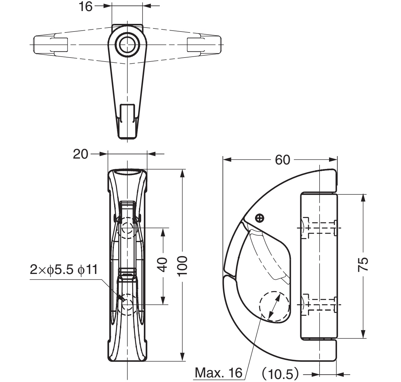 Krog af høj kvalitet med sikkerhedsklap fremstillet af rustfrit stål SUS316, 100 mm (4"), EN-R100F. V4A sikkerhedslås rebkrog til skibsbygning, udendørs, fugtigt miljø, barsk miljø, hundesnor og meget mere, af Sugatsune / LAMP® (Japan) - Billede 3