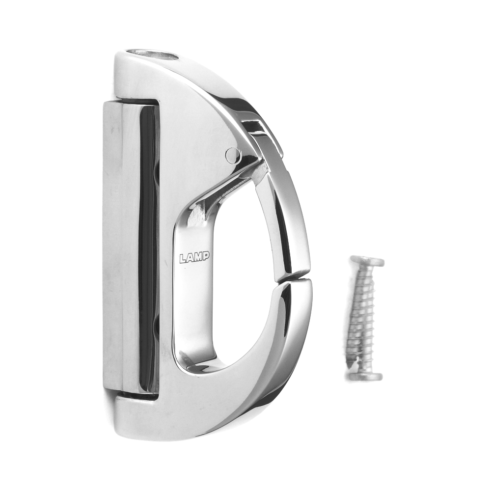 Krog af høj kvalitet med sikkerhedsklap fremstillet af rustfrit stål SUS316, 100 mm (4"), EN-R100F. V4A sikkerhedslås rebkrog til skibsbygning, udendørs, fugtigt miljø, barsk miljø, hundesnor og meget mere, af Sugatsune / LAMP® (Japan)