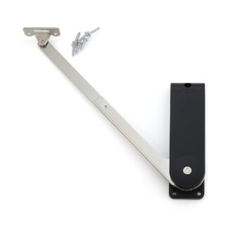 Højkvalitets flapholder, overflade: sort, version: venstre, HDS-30ML-BL. Robust klappestøtte til folde-ups, køkkenmøbler og meget mere, af Sugatsune / LAMP® (Japan)