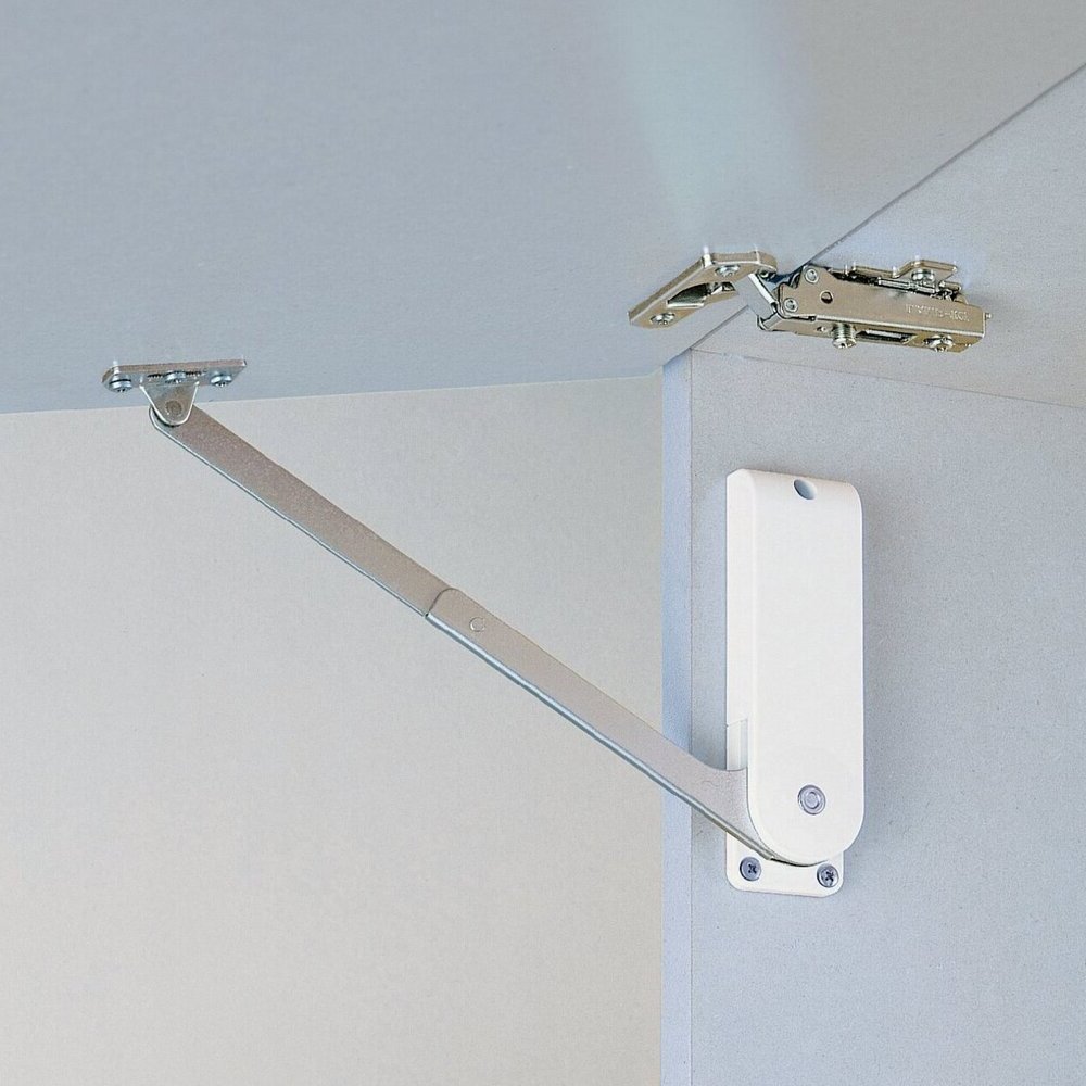 Højkvalitets klappeholder, overflade: hvid, version: venstre, HDS-30KL-WT. Robust klappestøtte til folde-ups, køkkenmøbler og meget mere, af Sugatsune / LAMP® (Japan) - Billede 2