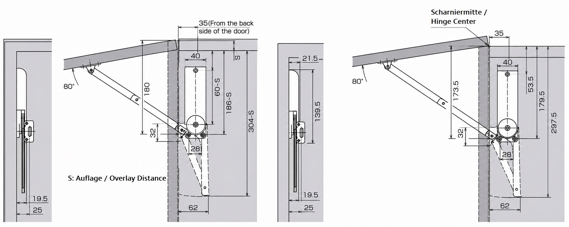 Højkvalitets klappeholder, overflade: hvid, version: venstre, HDS-30KL-WT. Robust klappestøtte til folde-ups, køkkenmøbler og meget mere, af Sugatsune / LAMP® (Japan) - Billede 3