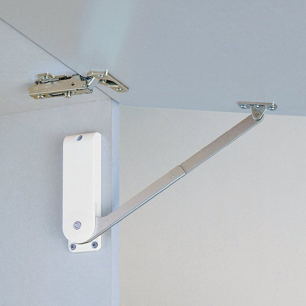 Højkvalitets klappeholder, overflade: hvid, version: højre, HDS-30KR-WT. Robust klappestøtte til folde-ups, køkkenmøbler og meget mere, af Sugatsune / LAMP® (Japan) - Billede 4