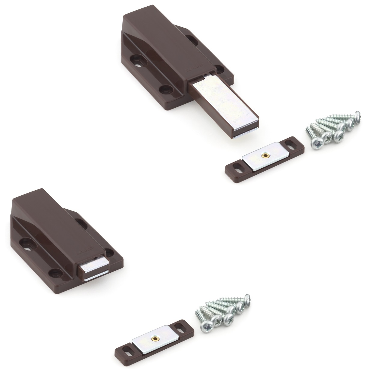 2 stk. magnetiske snaplåse, inkl. bordplade ML-120BR, 38 mm (1-1/2") fra Sugatsune, brun, version: med langt stempel. Produkt billede