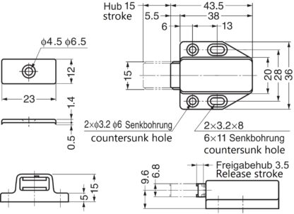 2 stk. magnetiske snaplåse af høj kvalitet, inkl. bordplade, overflade: sort, 38 mm (1-1/2"), ML-80BL. Push-to-open døråbner til møbellåger, skabslåger og meget mere, af Sugatsune / LAMP® (Japan) - Billede 2