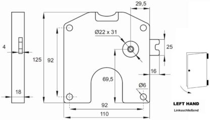 Møntaflejringslås med CHF 1.- slot, inkl. 2 taster, overflade: mørkegrå, 110 mm (4.4"), version: venstrelukning, 14.60.249-C. Skabslås til skab, skab, skoleskab, skab og meget mere, fra SISO Denmark - Billede 5