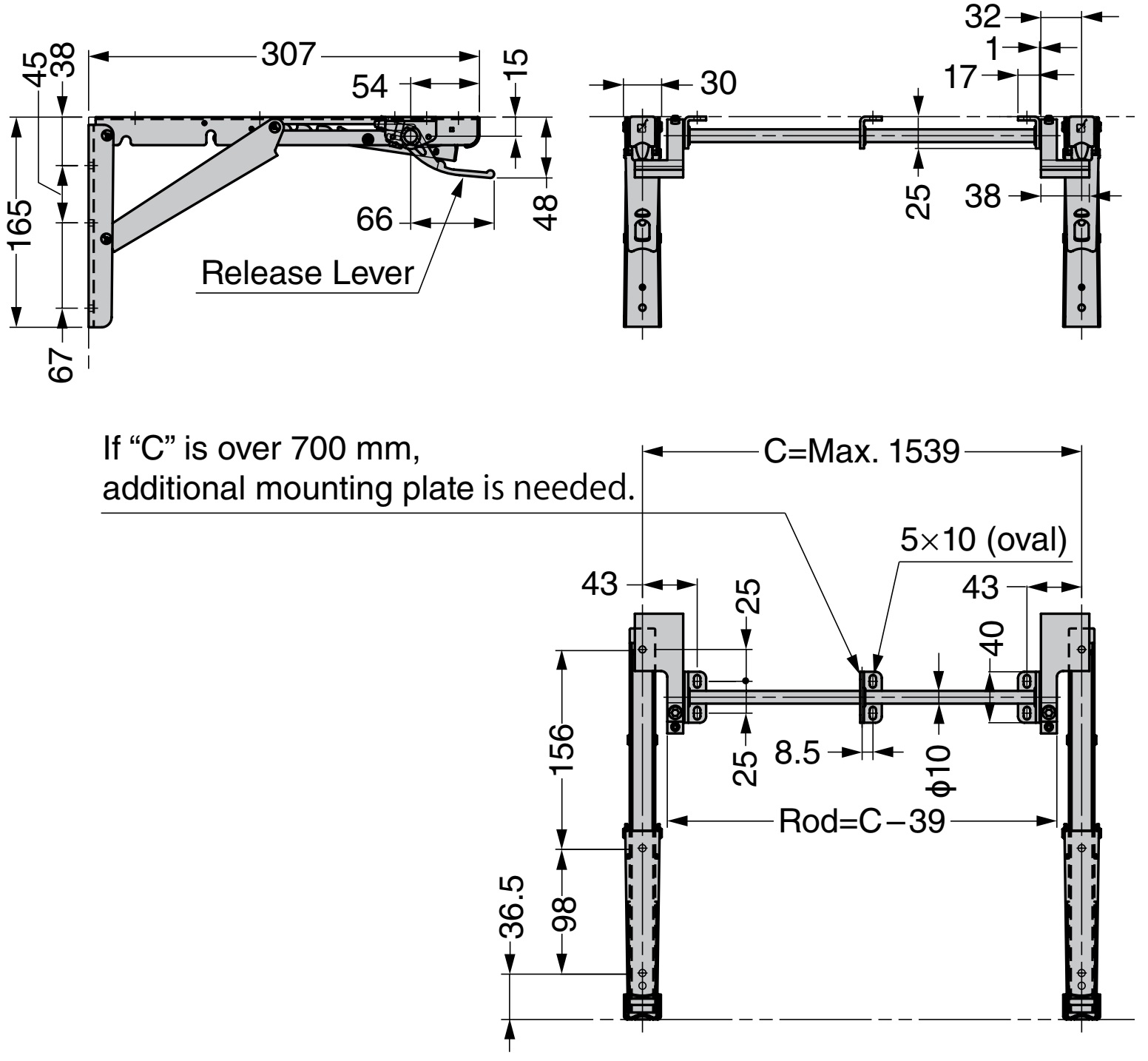 Praktisk plejlstang, version: til to klapkonsoller, EB-907560 og EB-907572. Enhåndstilslutningsgreb til Robust Soft by ROCA og EB-DA foldekonsol, fra Sugatsune / LAMP® (Japan) - Billede 3