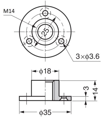 4 stk rund topplade med M14 gevind, monteringsplade, lavet af massiv zinklegering, 35 mm (1,4"), AD-559M14. Monteringsplade, til møbelfødder, møbelhjul, maskinfødder, skabsben, sofafødder og meget mere, af Sugatsune / LAMP® (Japan) - Image 2