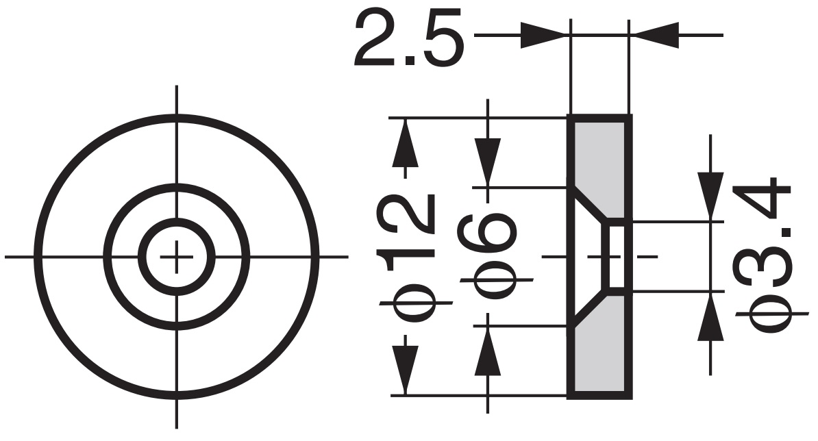 Rund magnetisk modplade, W4, diameter: ⌀12 mm, af Sugatsune, zinkchromat. Teknisk tegning