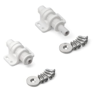 2 stk. Rund magnetisk snapfanger med justeringsmulighed, inkl. bordplade MC-25WT fra Sugatsune, hvid.  Produkt billede
