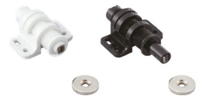 2 stk. rund magnetisk snapklap med justeringsmulighed, inkl. bordplade, overflade: hvid, MC-25WT. Push-to-open døråbner til møbellåger, skabslåger og meget mere, af Sugatsune / LAMP® (Japan) - Billede 3