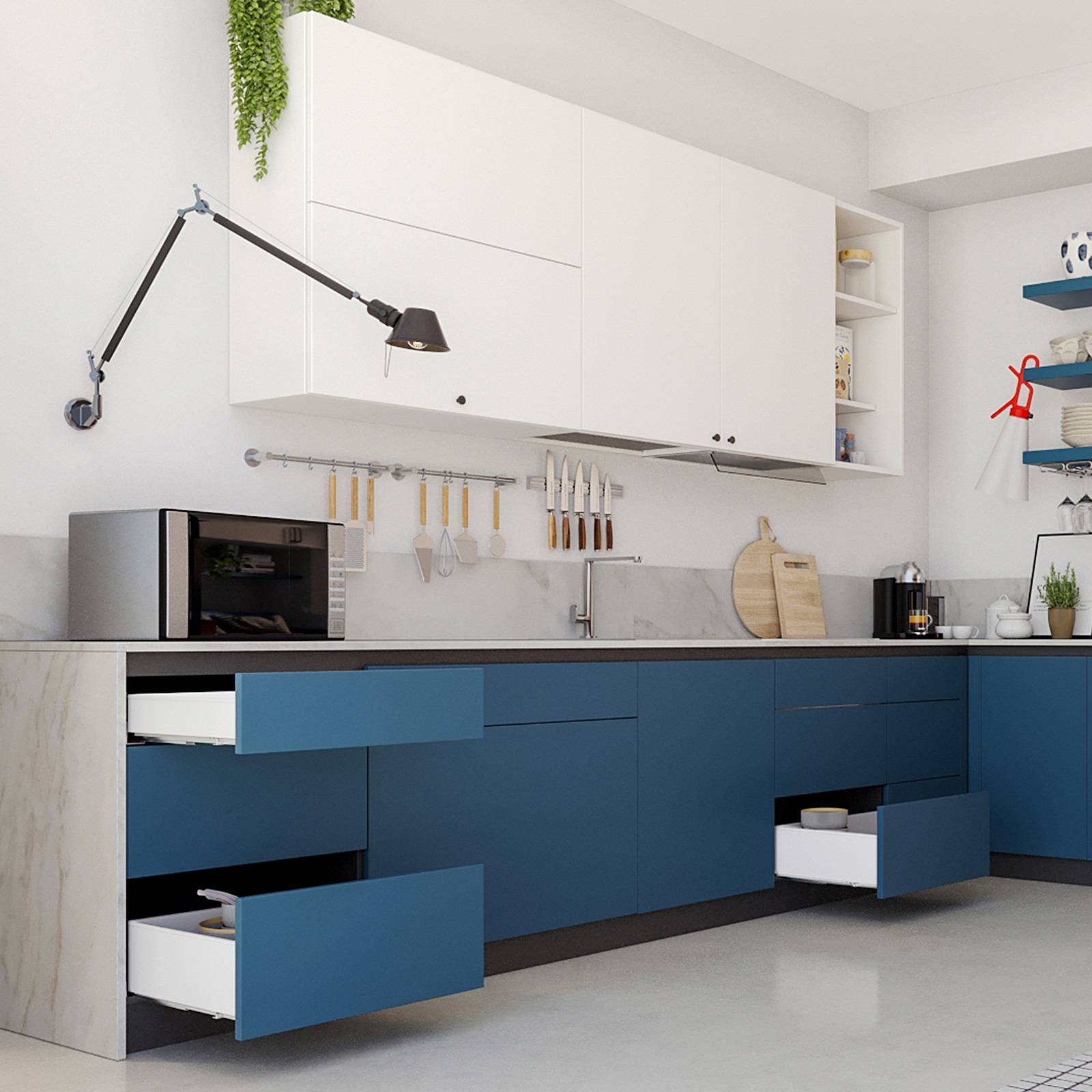 Skuffesæt, med ekstra tynde rammer, højde: 88 mm (3-15/32"), overflade: hvid, 440 mm (17-21/64"), version: delvis forlængelse med skubbe-til-å-bån, 3275312 skuffesæt til køkkenmøbler og meget mere, fra EMUCA - Billede 9