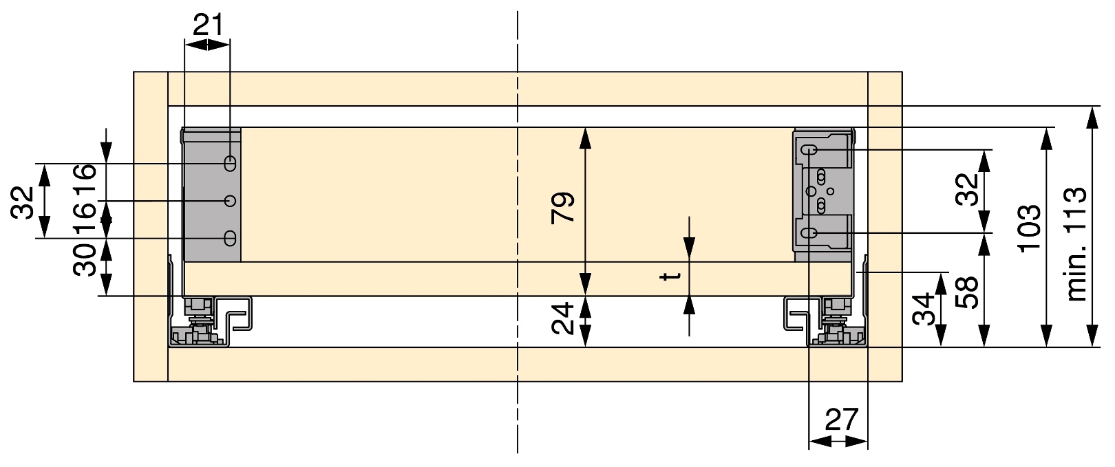 Skuffesæt, med ekstra tynde rammer, højde: 88 mm (3-15/32"), overflade: hvid, 440 mm (17-21/64"), version: delvis forlængelse med skubbe-til-å-bån, 3275312 skuffesæt til køkkenmøbler og meget mere, fra EMUCA - Billede 6
