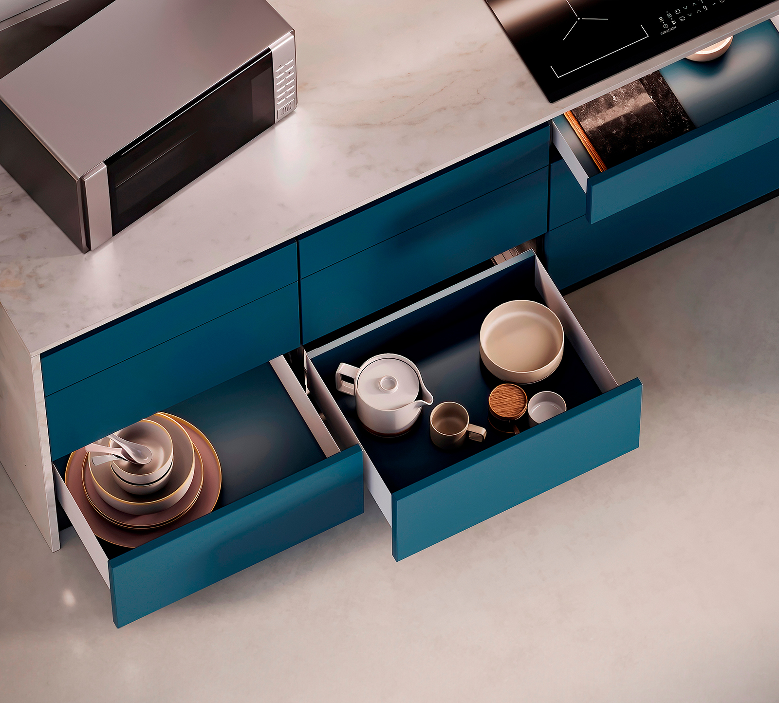 Skuffesæt, med ekstra tynde rammer, højde: 88 mm (3-15/32"), overflade: hvid, 450 mm (17-23/32"), version: delvis udtræk med soft-close, 3275312. skuffesæt til køkkenmøbler og meget mere, fra EMUCA - Billede 5