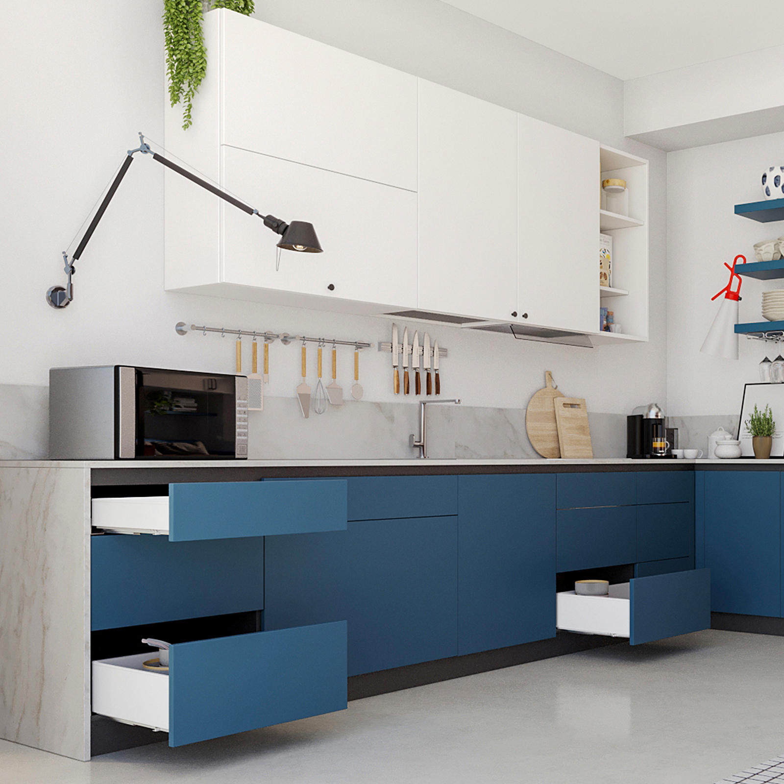 Skuffesæt, med ekstra tynde rammer, højde: 88 mm (3-15/32"), overflade: hvid, 500 mm (19-11/16"), version: delvis udtræk med soft-close, 3275412. skuffesæt til køkkenmøbler og meget mere, fra EMUCA - Billede 3