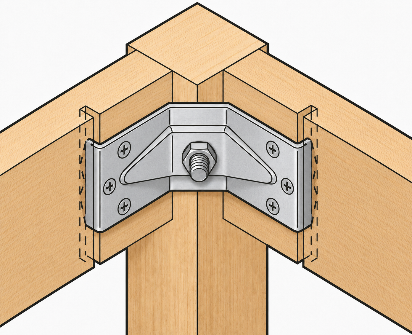 4 stykker robust bordvinkelbeslag, 126 mm (4-61/64"), version: 1 hul til central montering, 11.07.040-1. - Billede 3