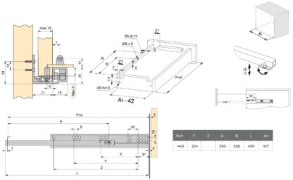 Gulvskinner, bæreevne: 25 kg (56 lbs), 450 mm (17-23/32"), Design: Delvis udtræk med push-to-open, 3123405. Gulvudtræk af høj kvalitet til træskuffer, træhylder og meget mere, fra EMUCA - Billede 2
