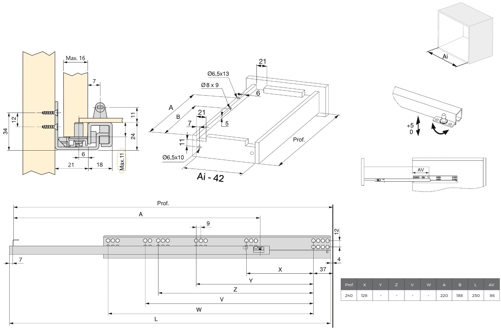 Gulvskinner, bæreevne: 25 kg (56 lbs), 250 mm (9-27/32"), Design: Delvis udtræk med soft-close, 3019005. Gulvudtræk af høj kvalitet til træskuffer, træskuffer, træhylder og meget mere, fra EMUCA - Billede 2